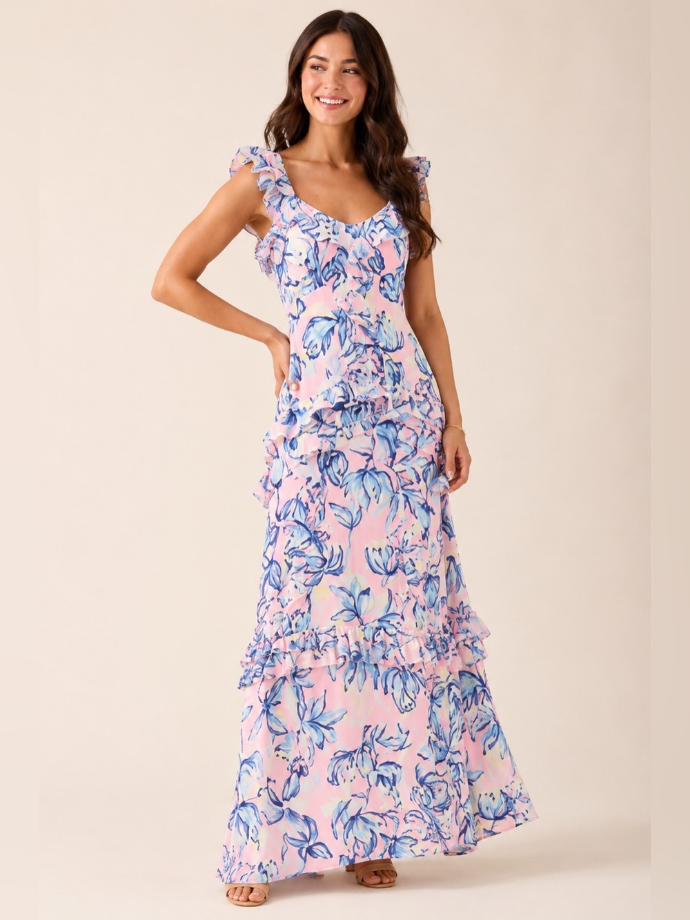 Lilly Pulitzer Riland Maxi Dress Sweet Pea Pink Chasing The Sun Size 0 XS NEW